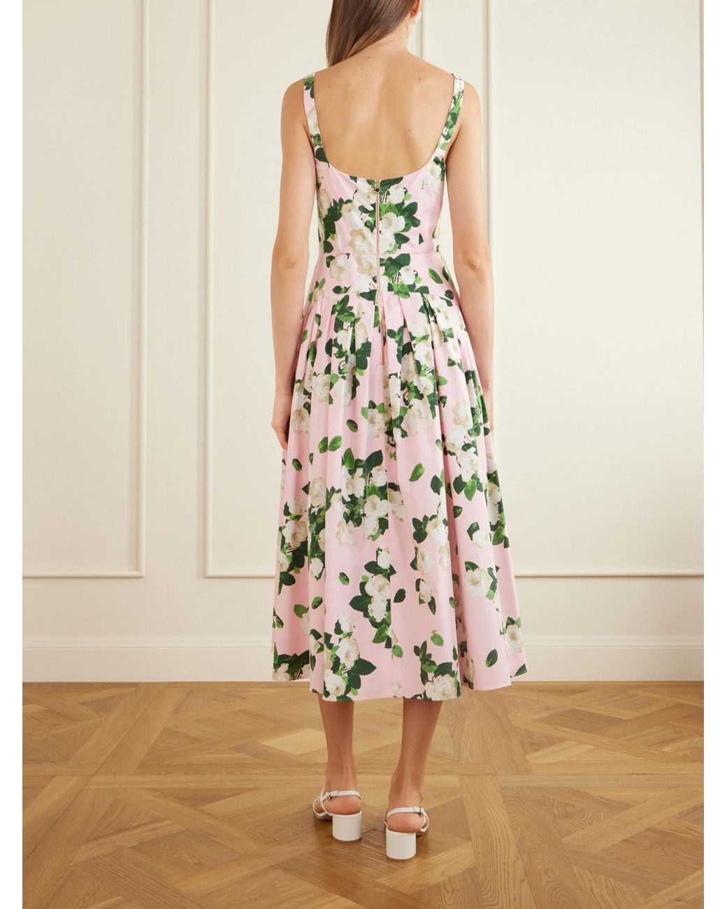 Carolina Herrera White Floral-Printed Midi Dress