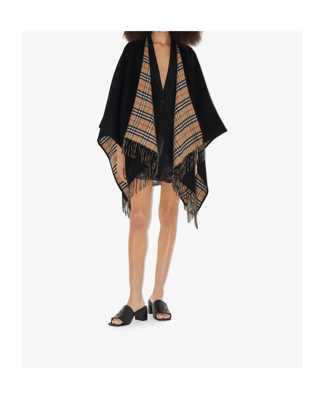 Burberry Black Fringed-Edge Reversible Cape