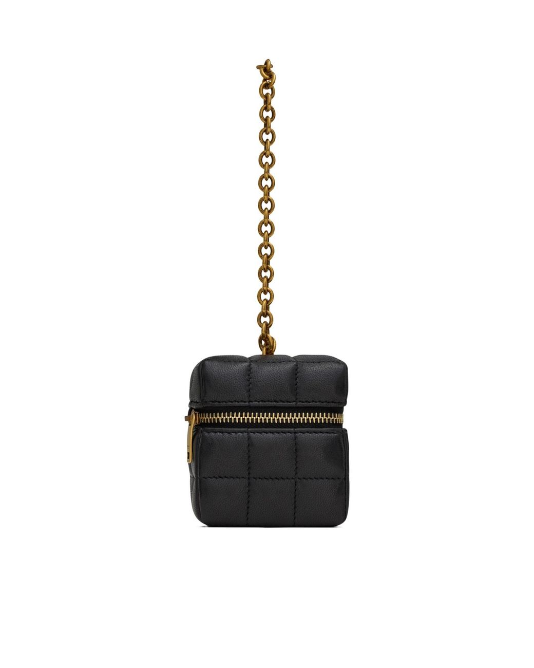 Saint Laurent White Cassandre Matelassé Carré Mini Cube On Chain
