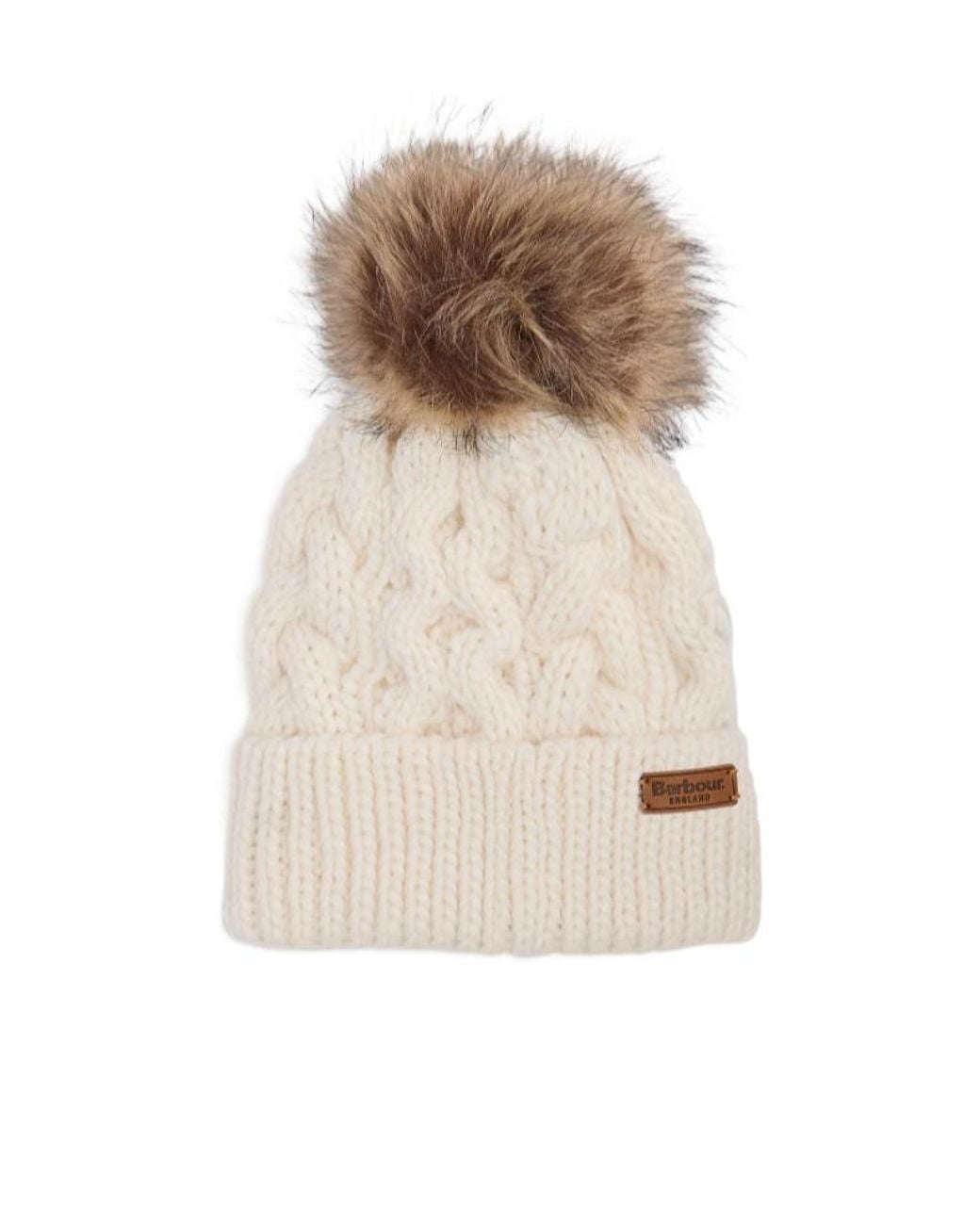 Barbour White Cable-Knit Scarf And Beanie Hat Set