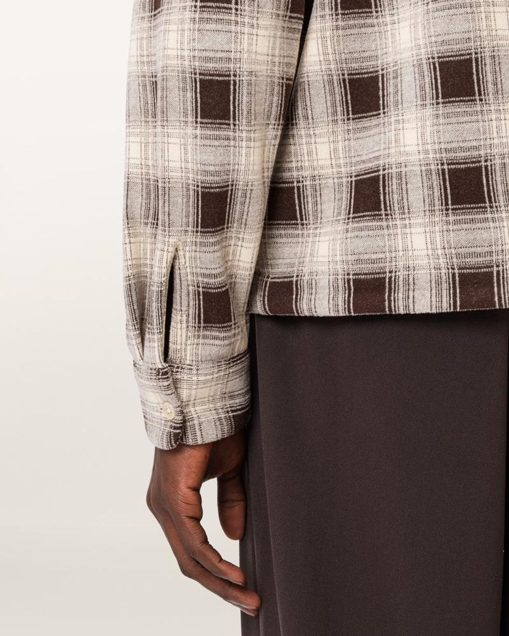 AllSaints Natural Krater Checked Long Sleeve Shirt for men