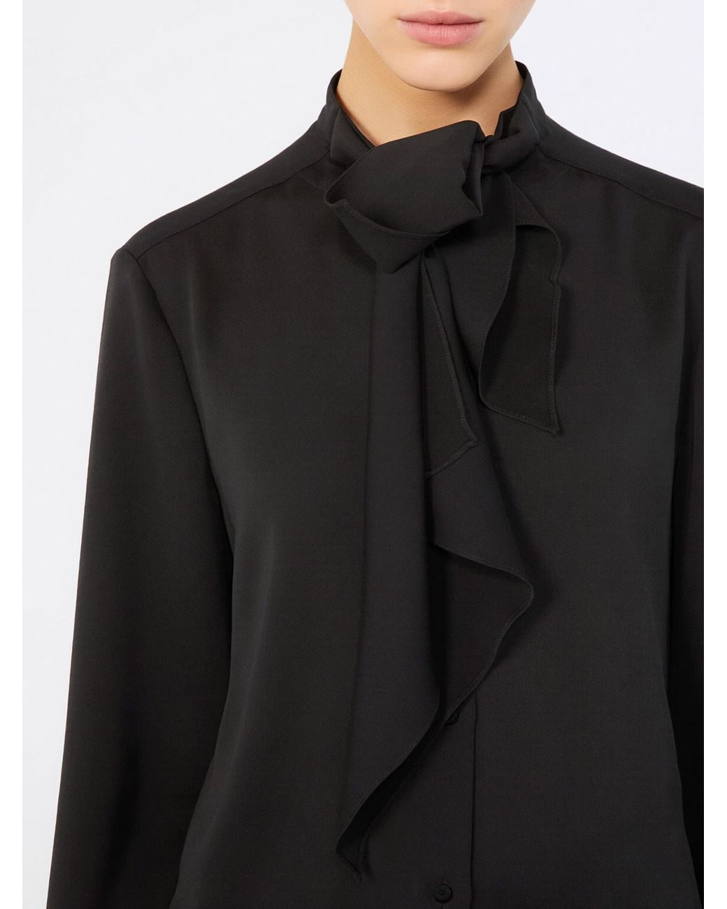 Max Mara Black Ruffled Silk Charmeuse Shirt