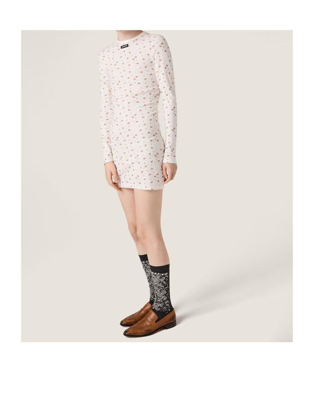 Miu Miu White Long-Sleeved Ribbed Dress