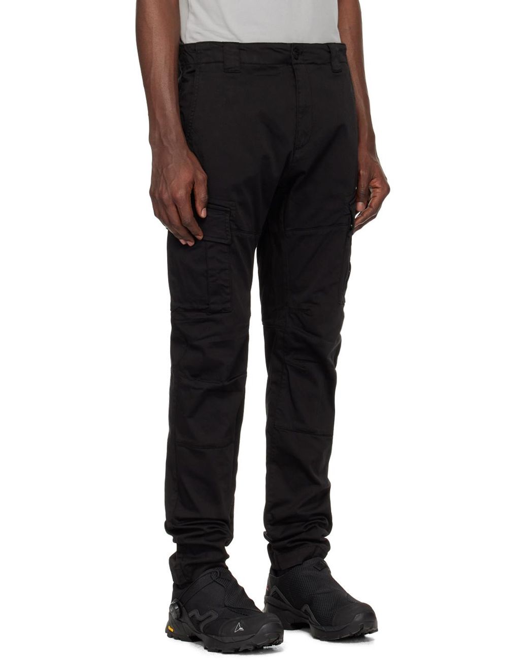 C P Company Black Stretch Lens Cargo Pants for men
