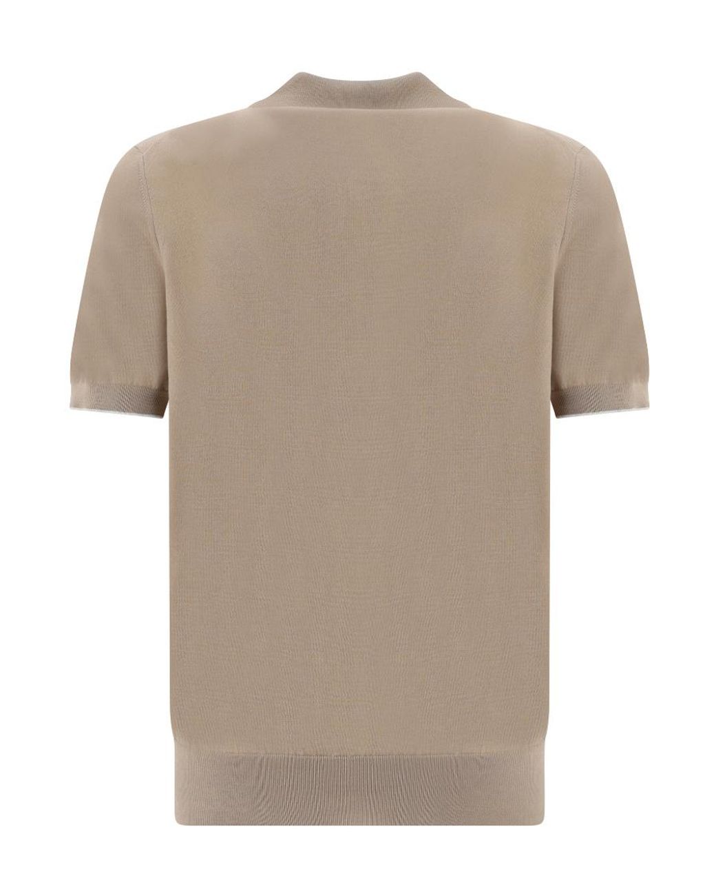 Brunello Cucinelli Natural Short-Sleeved Fine-Knitted Polo Shirt for men