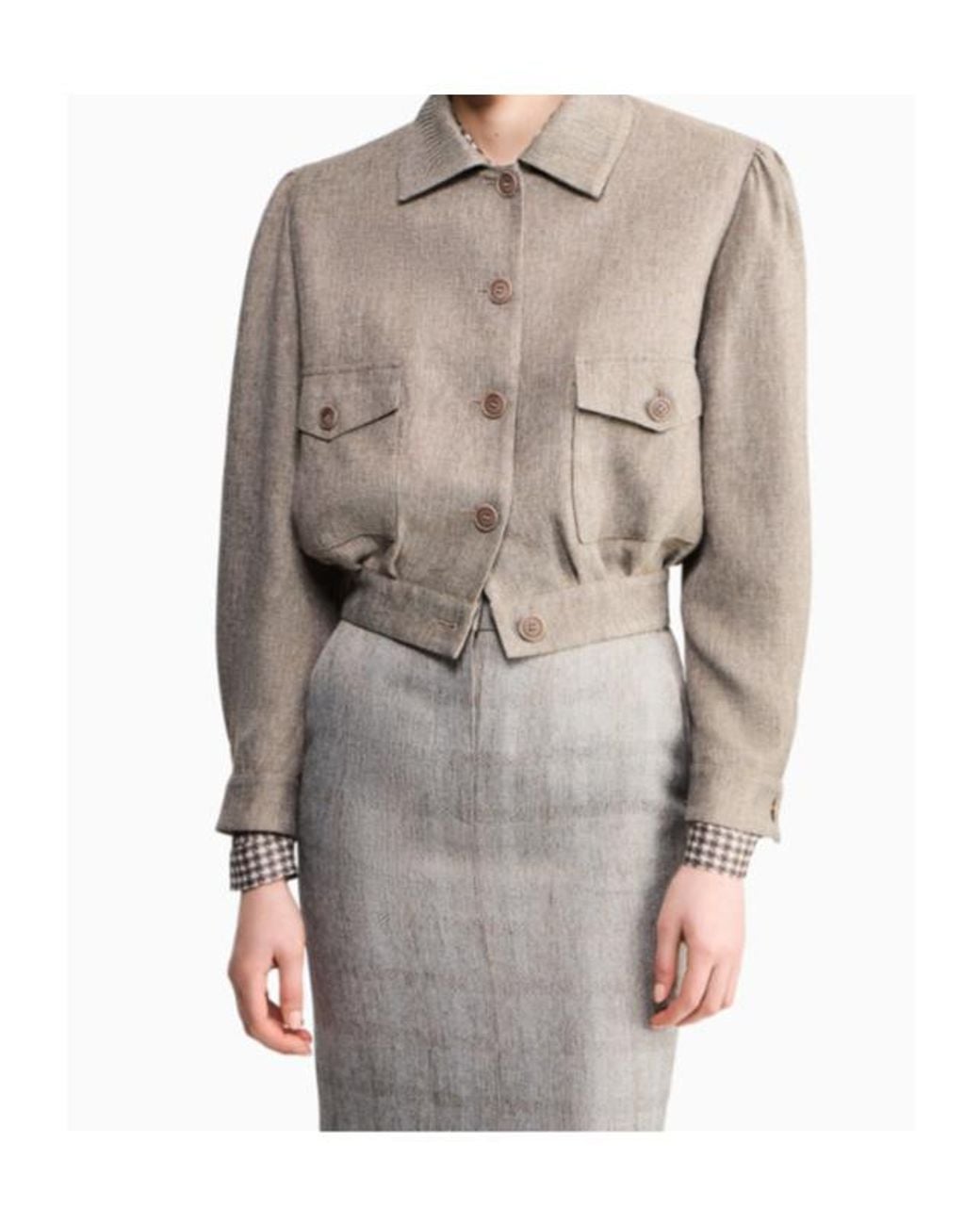 Giorgio Armani Gray Cropped Twill Caban Coat