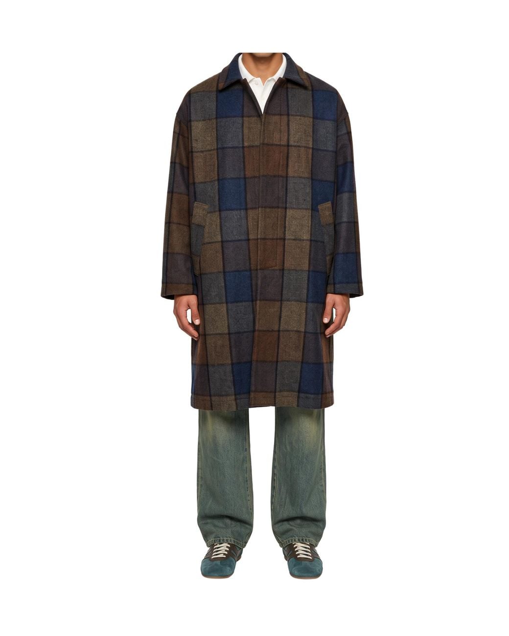 Song For The Mute Blue Checked Wool Coat for men