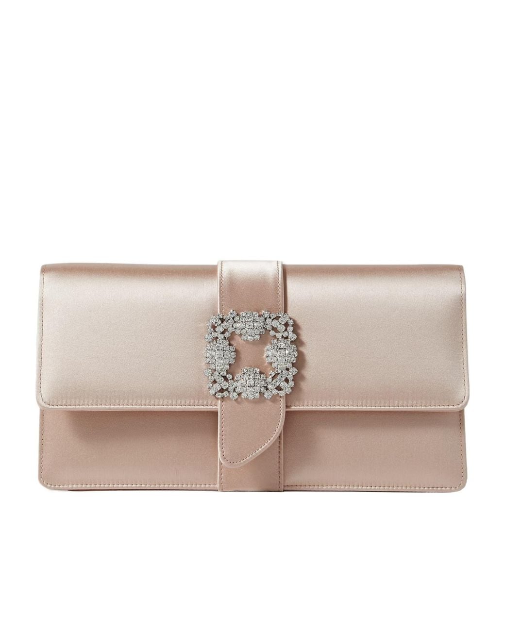 Manolo Blahnik Natural Crystal-Embellished Satin Clutch