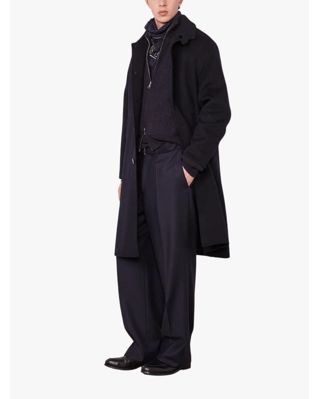 Officine Generale Blue Single-Breasted Long Overcoat for men