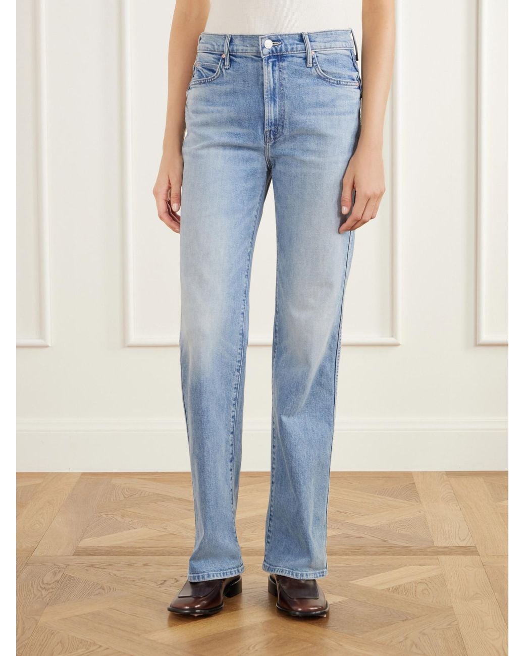 Mother Blue High-Waisted Straight-Leg Jeans