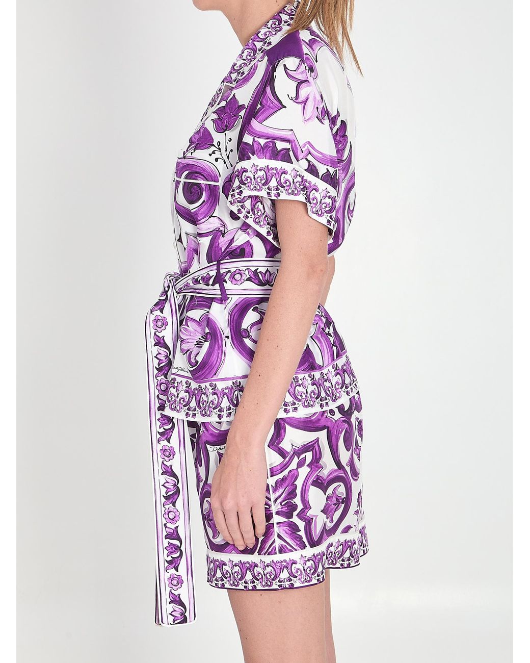 Dolce & Gabbana Purple Majolica Printed Short-Sleeved Shirt