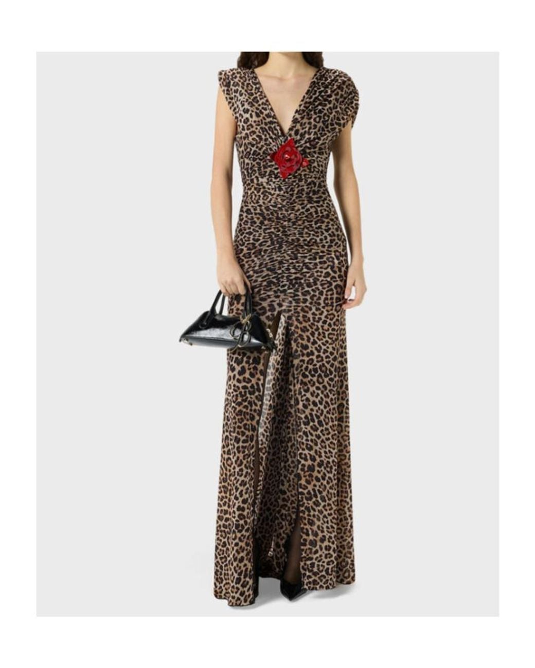 Blumarine Brown Leopard-Print Brooch-Detail Maxi Dress
