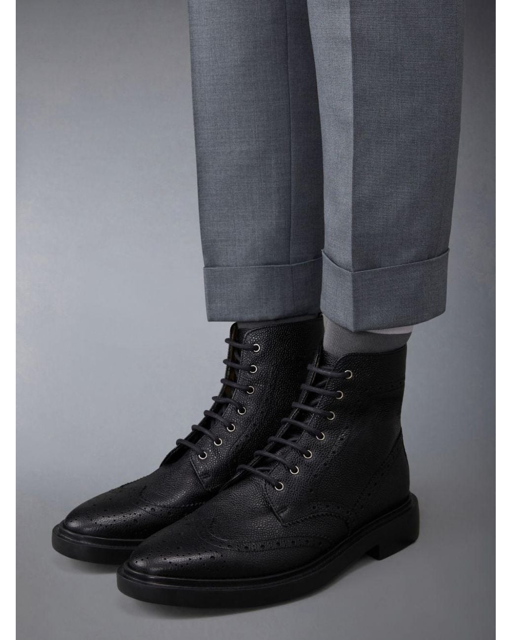 Thom Browne Black Brogue Lace-Up Boots