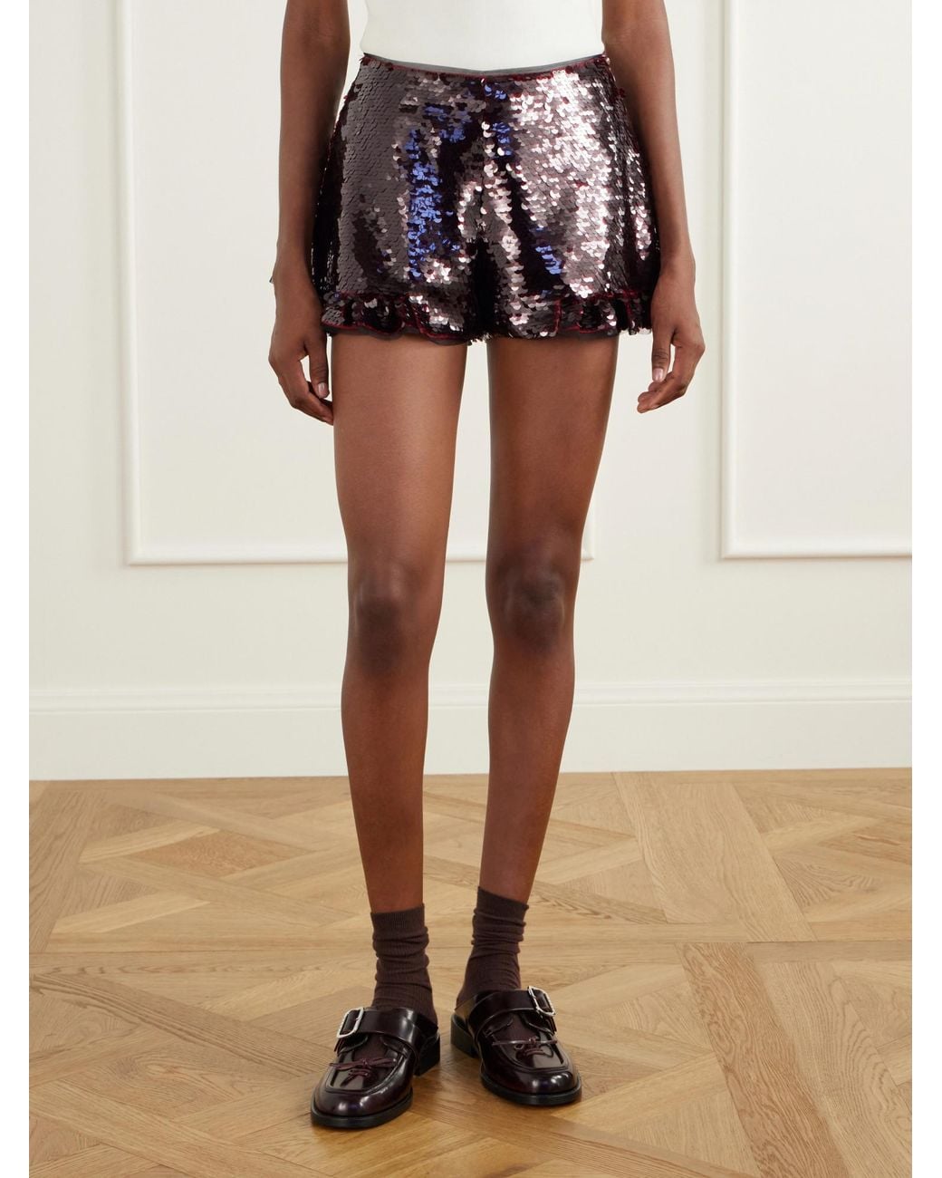 Simone Rocha Brown Sequined Tulle Mini Shorts