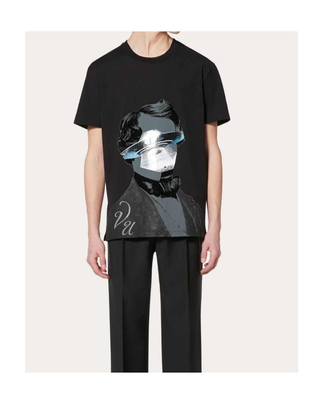 Valentino Black Undercover Co-Branded Ufo Printed T-Shirt for men