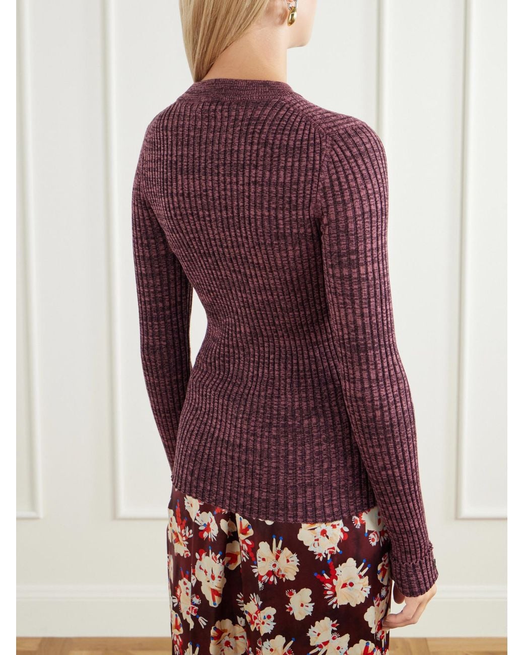 Rabanne Purple Ribbed-Knit Buttoned Cardigan