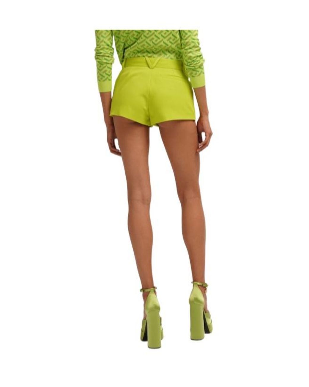 Versace Yellow Logo Belted Wool Twill Mini Shorts