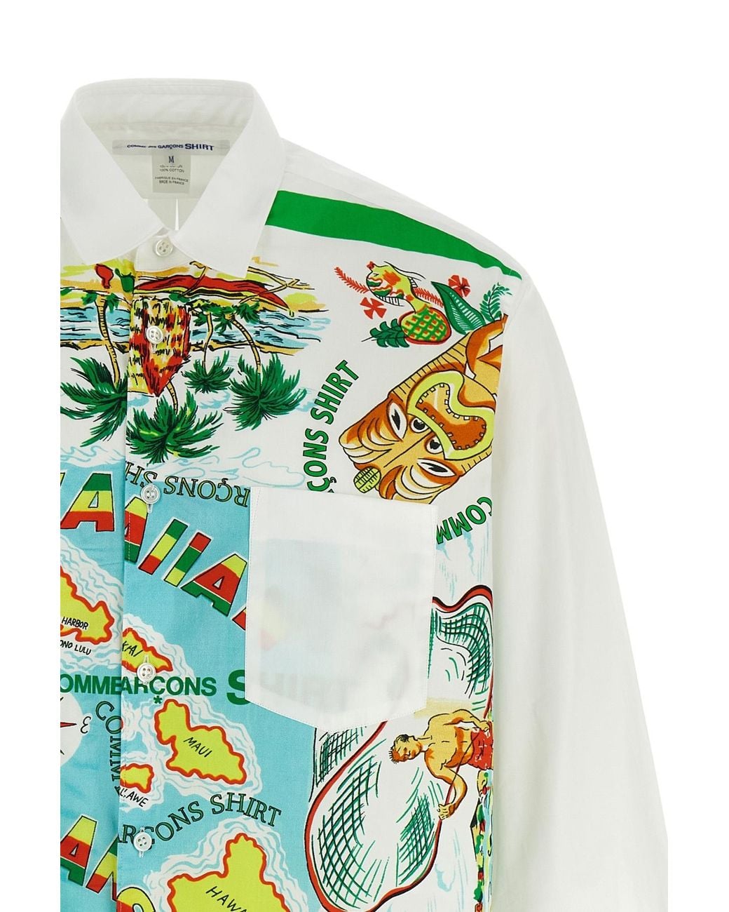 Comme des Garçons Green Patterned Cotton Poplin Shirt With Contrast Details for men