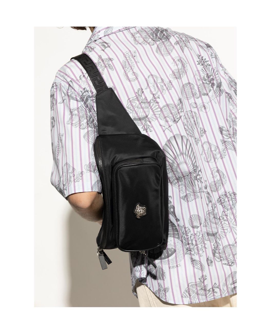 Versace Black Medusa-Head Plaque Zipped Waist Bag for men