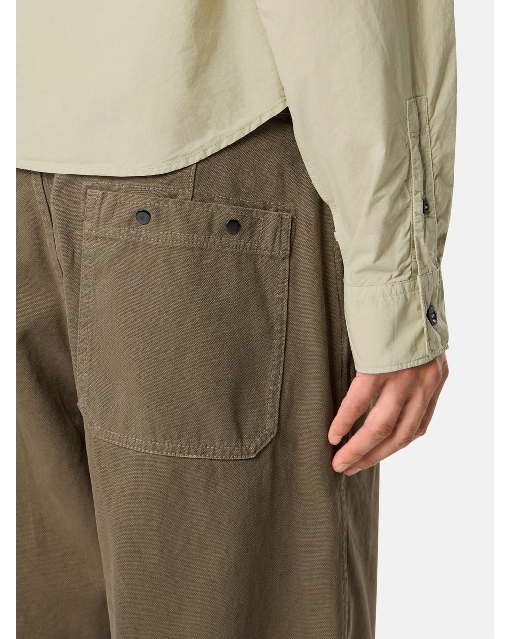 Stone Island Green Loose-Fit Chino Trousers With Snap Pockets for men