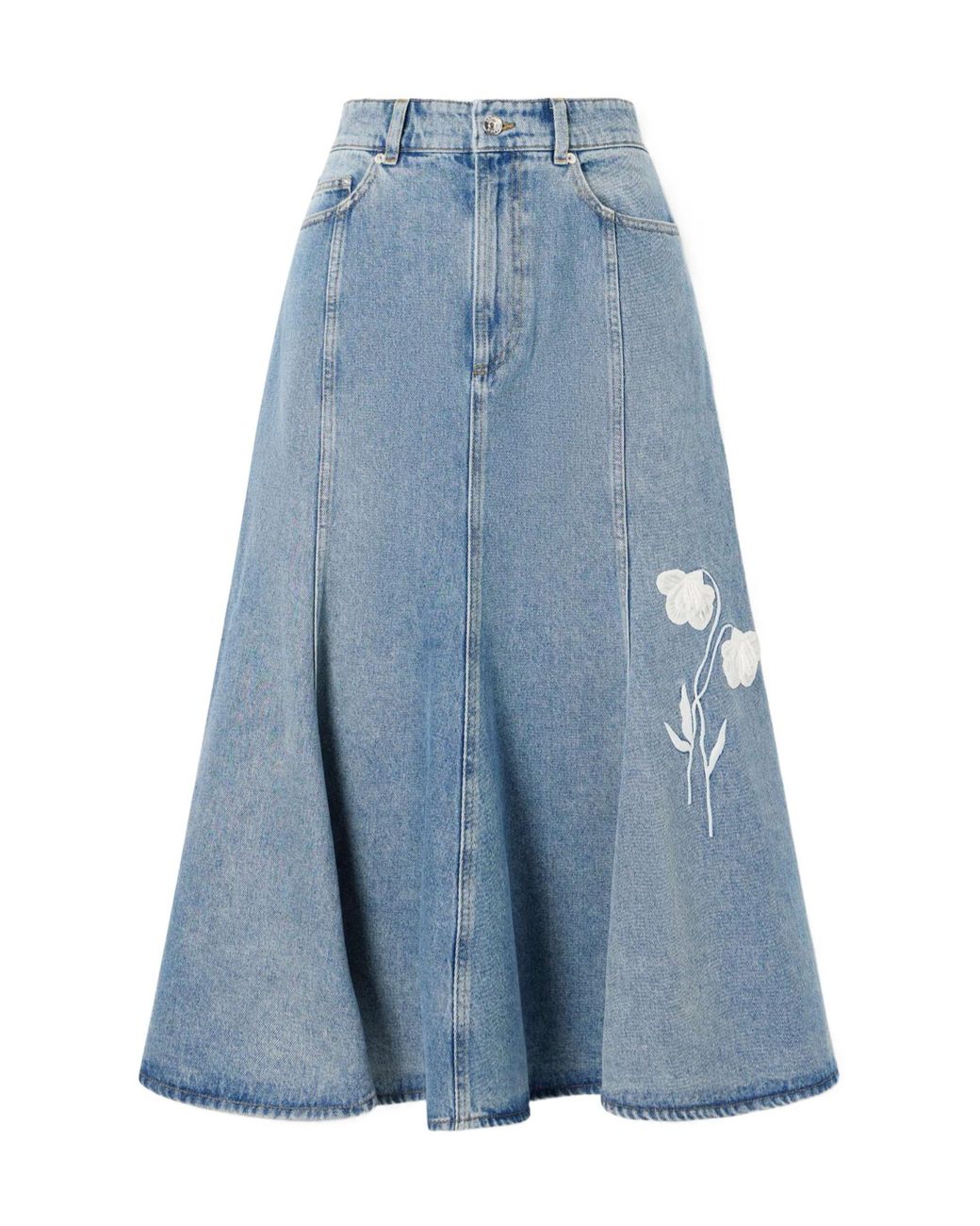 Erdem Blue Denim Midi Skirt