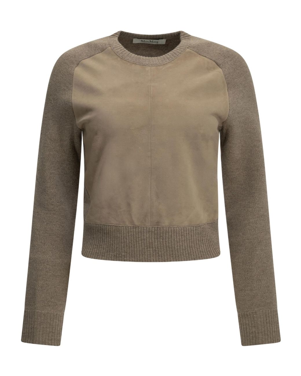 Max Mara Brown Paneled Crew Neck Knitted Sweater