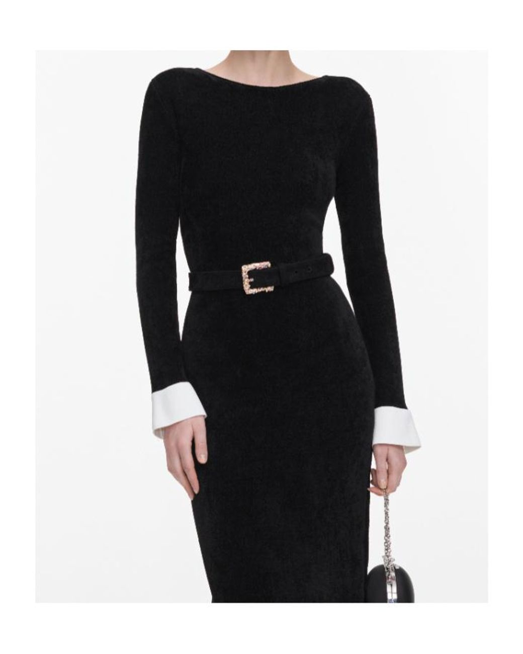 Self-Portrait Black Chenille Knit Feather Midi Dress
