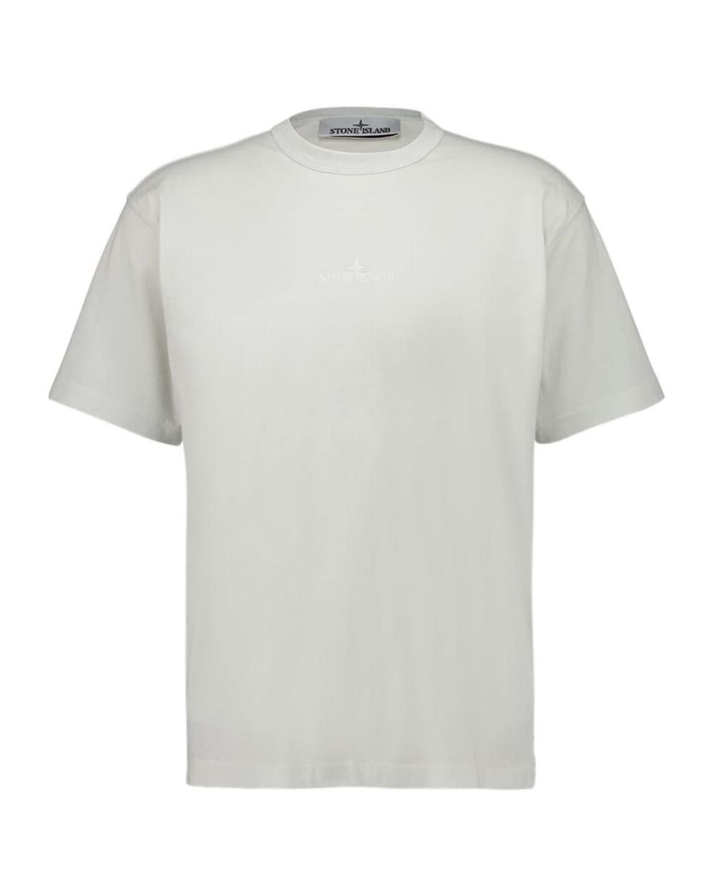 Stone Island White Logo Embroidered Crewneck T-Shirt for men