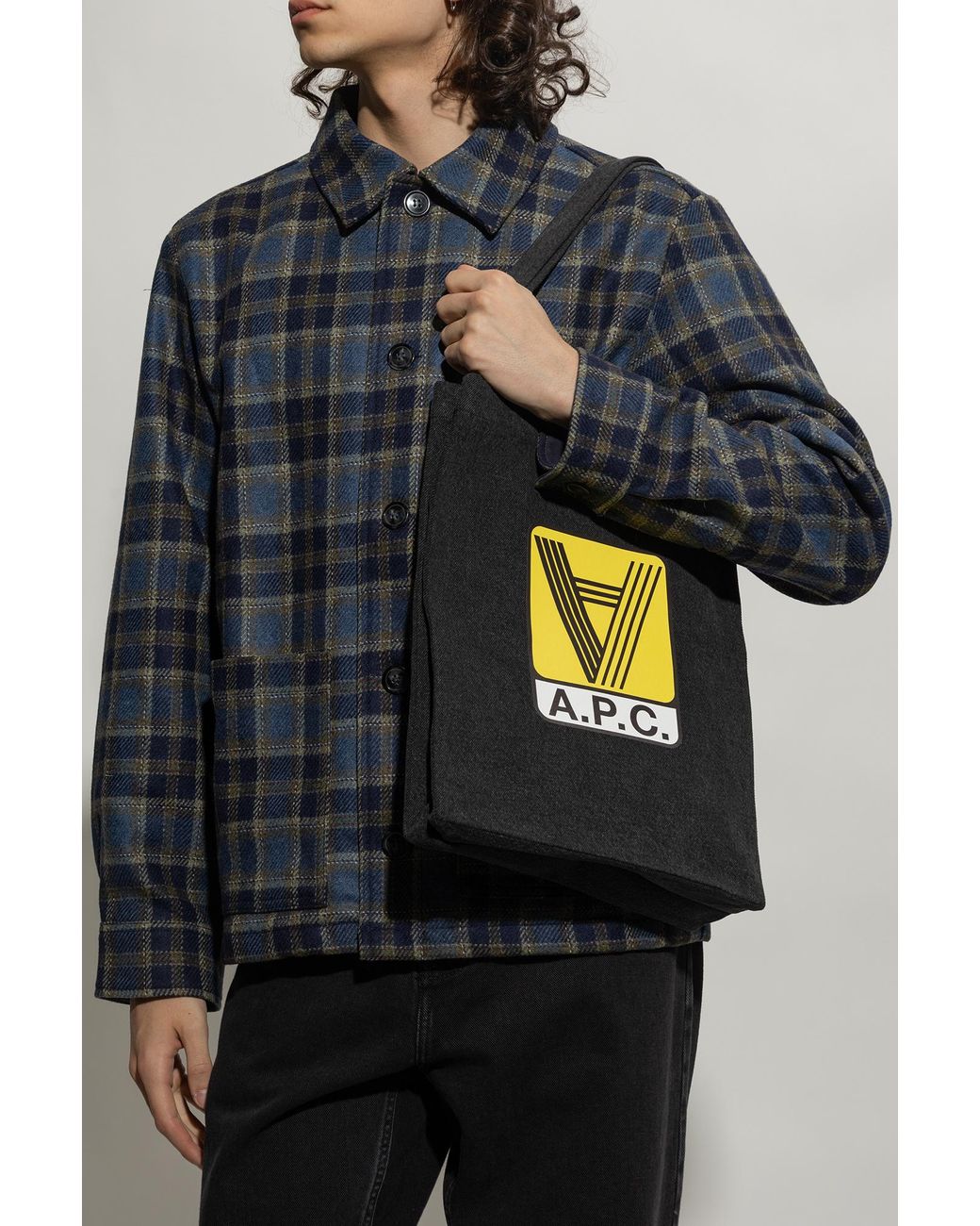 A.P.C. Black Lou Logo Printed Tote Bag for men