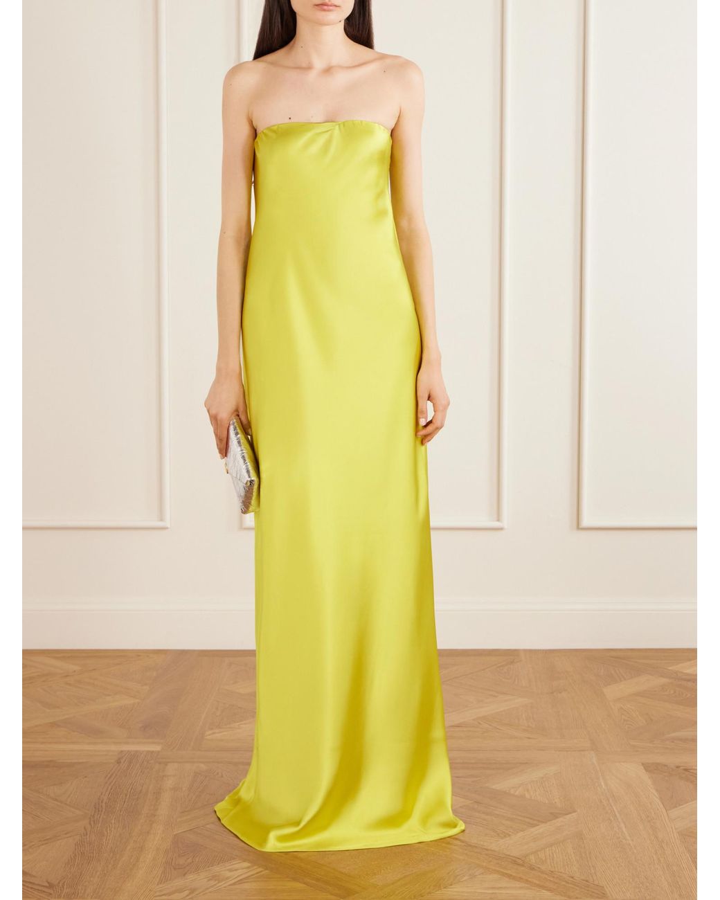 Norma Kamali Yellow Bias Strapless Satin Gown