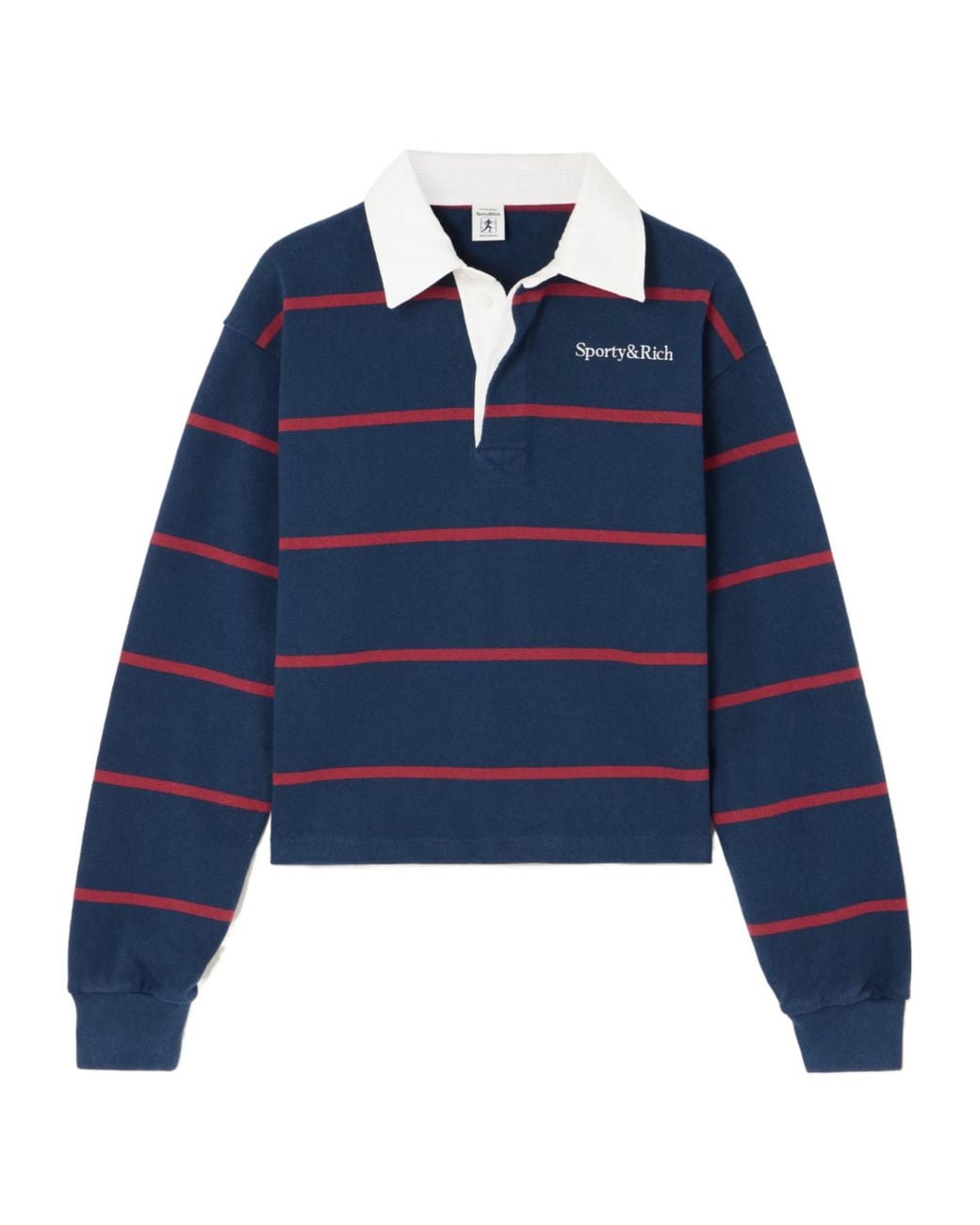 Sporty & Rich Blue Embroidered Striped Polo Shirt