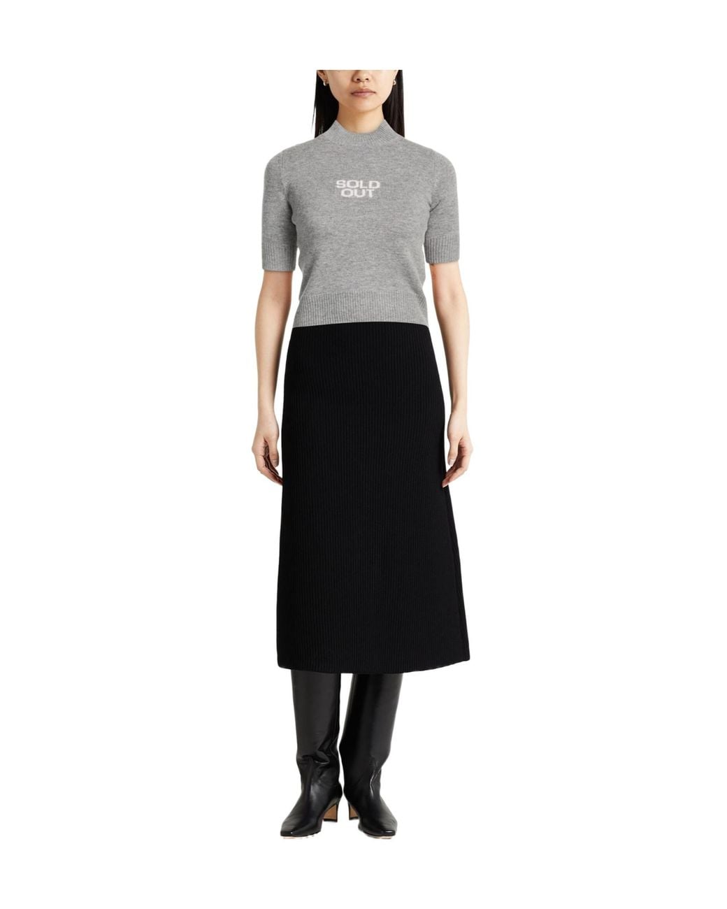 Sportmax Gray Mock-Neck Mid-Sleeve Knit Top