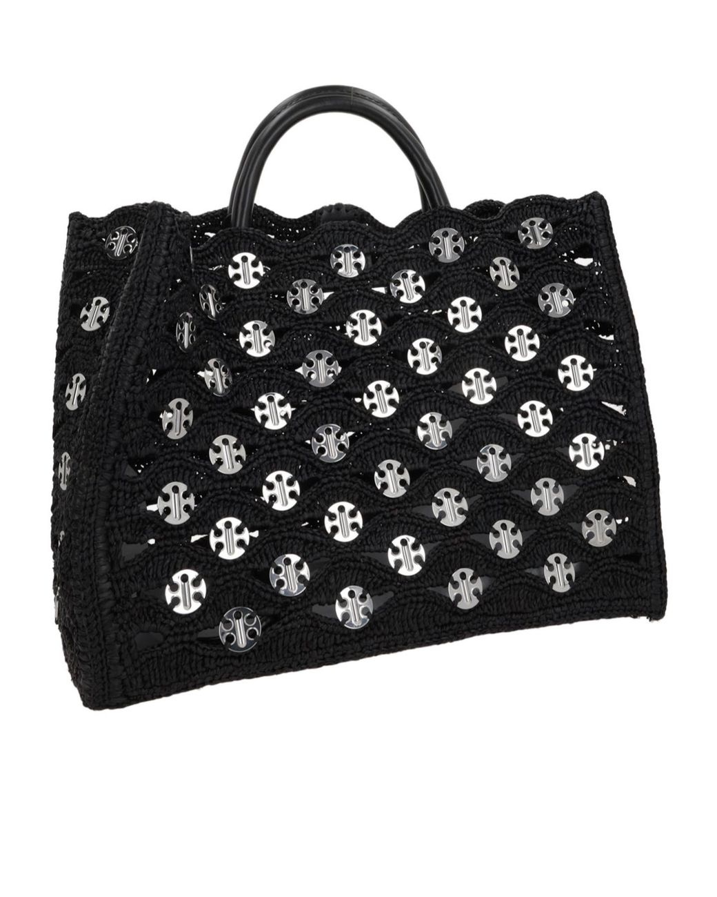 Rabanne Black Disc Detailed Woven Tote Bag