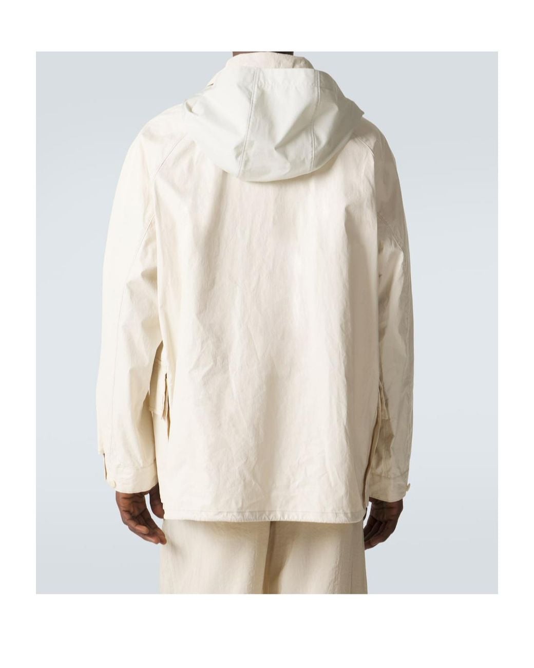 Lemaire White Long-Sleeved Hooded Raincoat for men