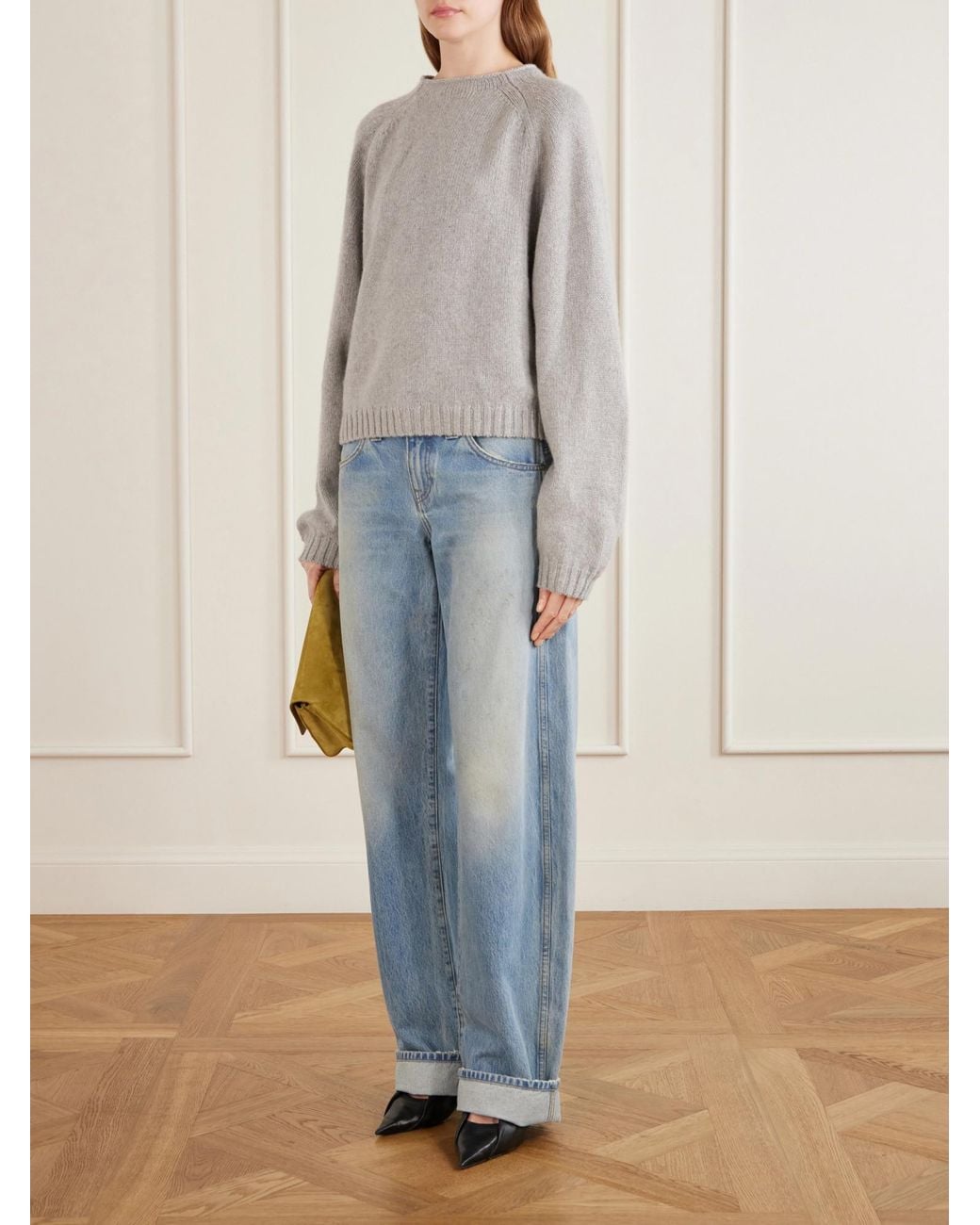 Khaite Blue Mid-Waist Wide-Leg Jeans