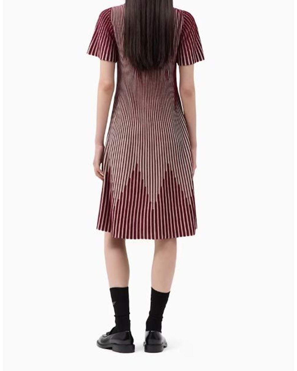 Emporio Armani Brown Striped Short-Sleeve Midi Dress