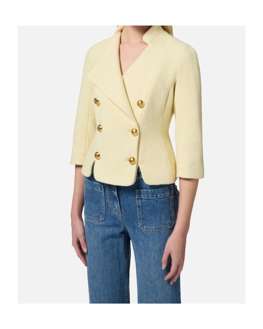 Elisabetta Franchi White Logoed Button Tweed Jacket