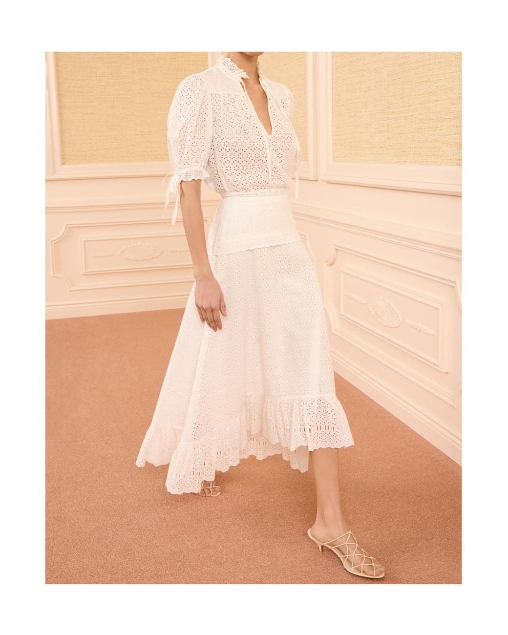Ulla Johnson White Broderie Ruffled Midi Skirt