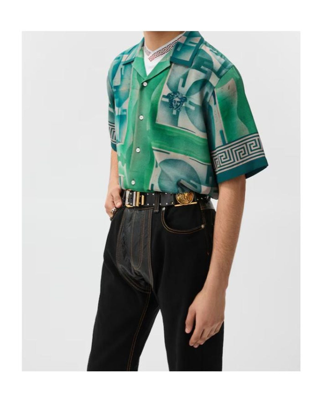 Versace Green Shapes Print Short-Sleeve Shirt for men