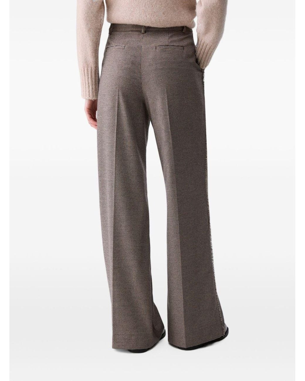 Liu Jo Gray Frayed Houndstooth Wide-Leg Pants
