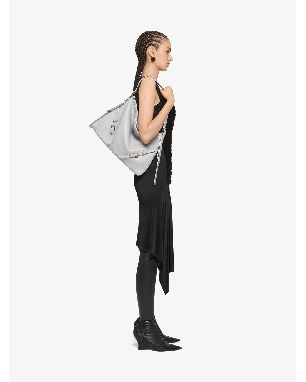Givenchy Gray Voyou Logo Detailed Medium Shoulder Bag