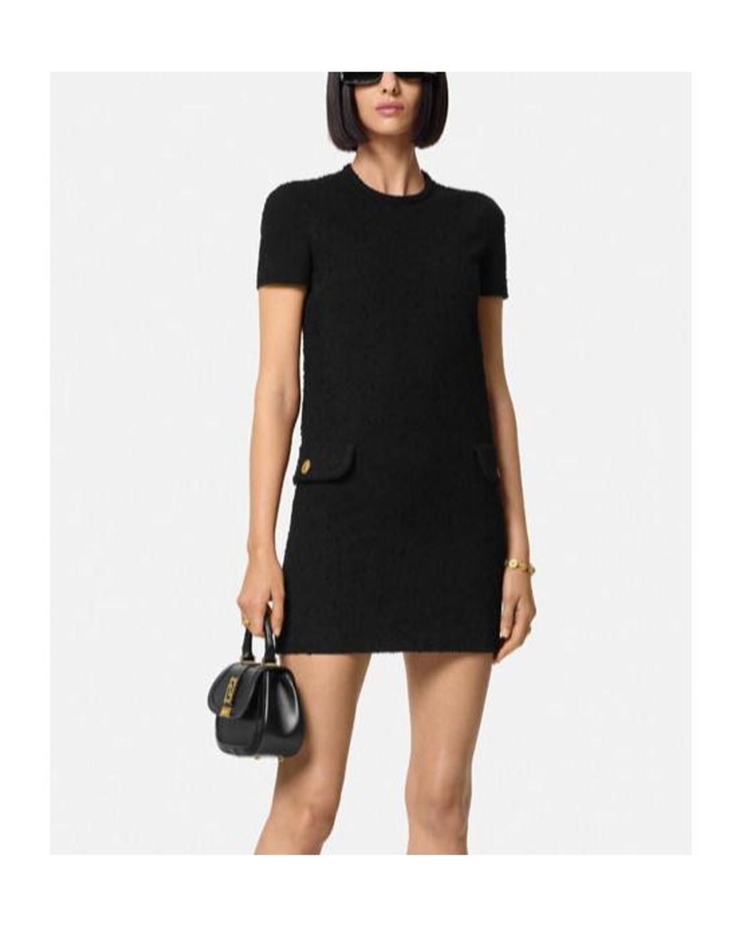 Versace Black Tweed Shift Minidress