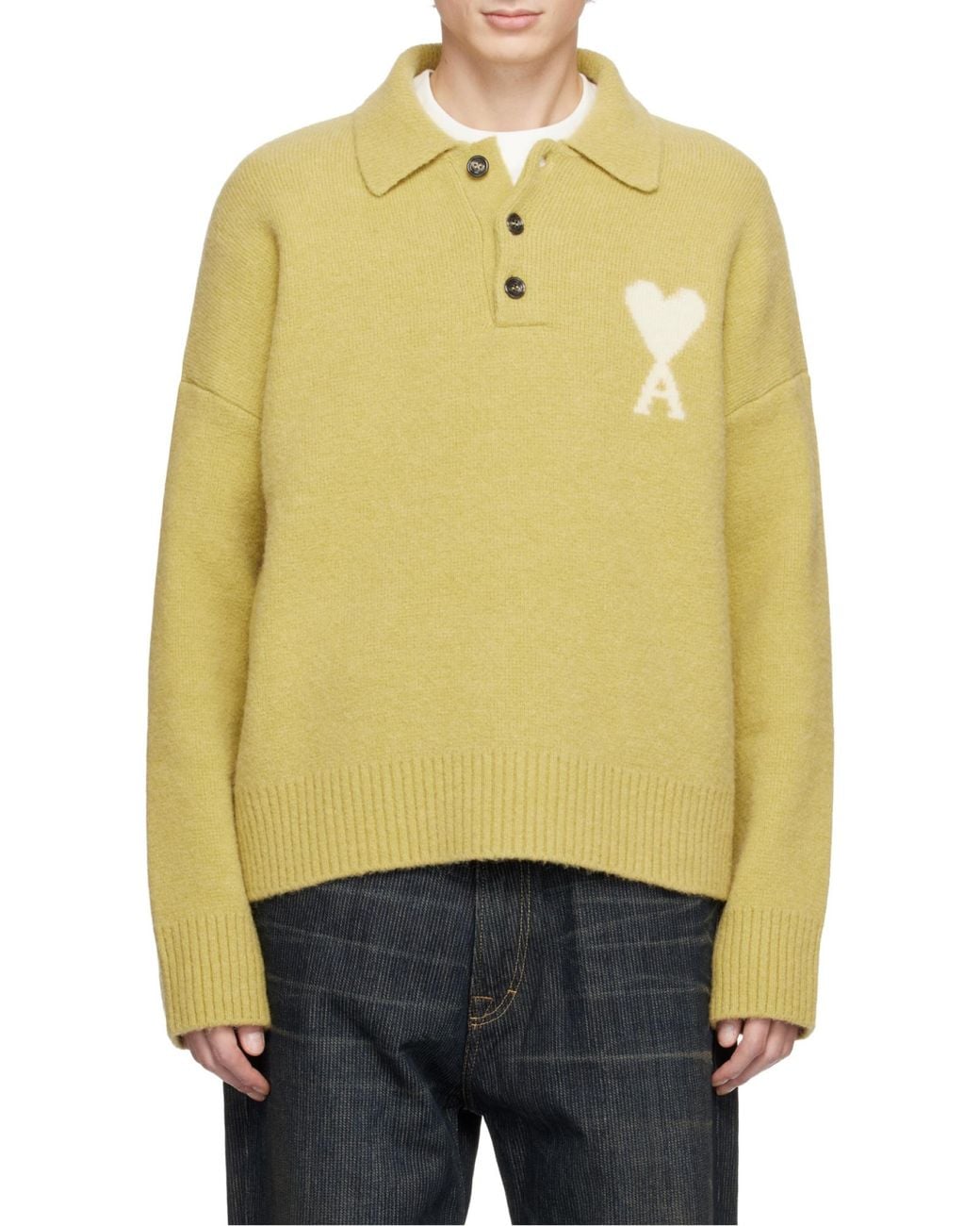 AMI Yellow Ami De Coeur Long-Sleeved Polo Shirt for men
