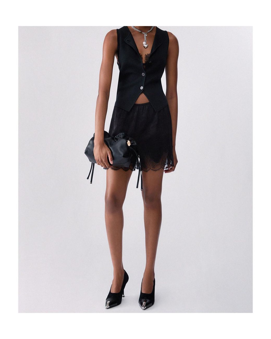 Liu Jo Black Lace-Panel Button-Fastening Waistcoat