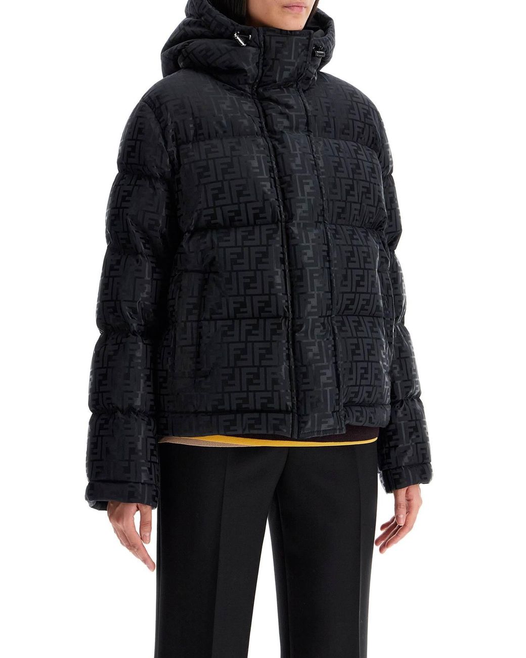 Fendi Black Ff Jacquard Hooded Jacket