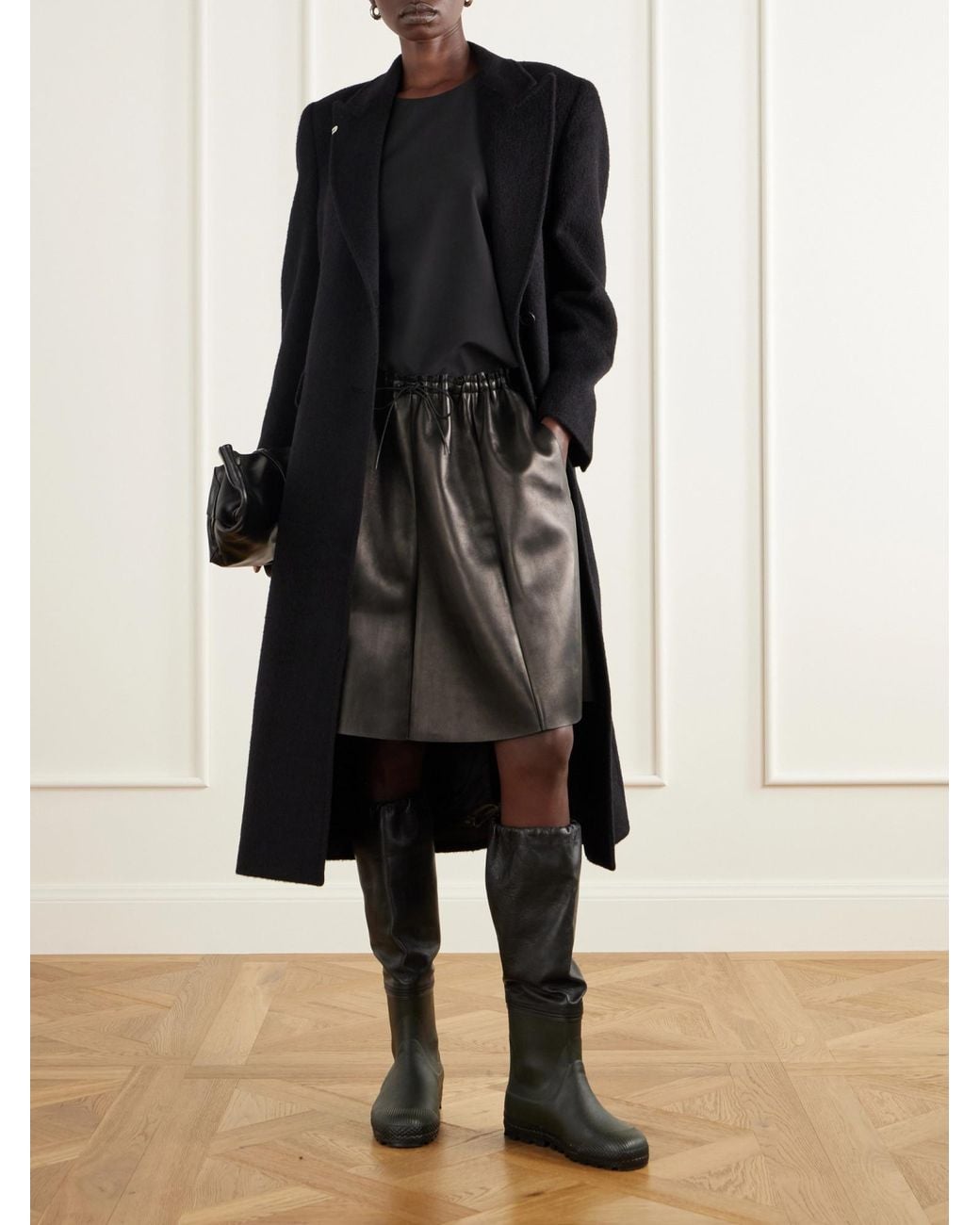 Rier Black Farmer Leather-Trimmed Rubber Rain Boots
