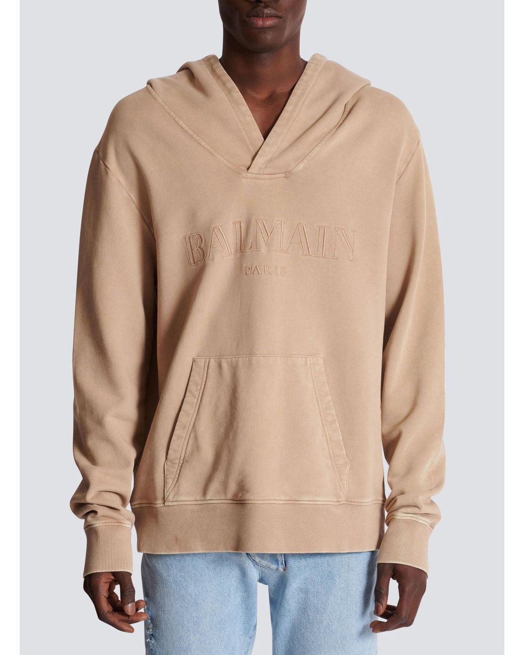 Balmain Natural Embroidered Logo Hoodie for men