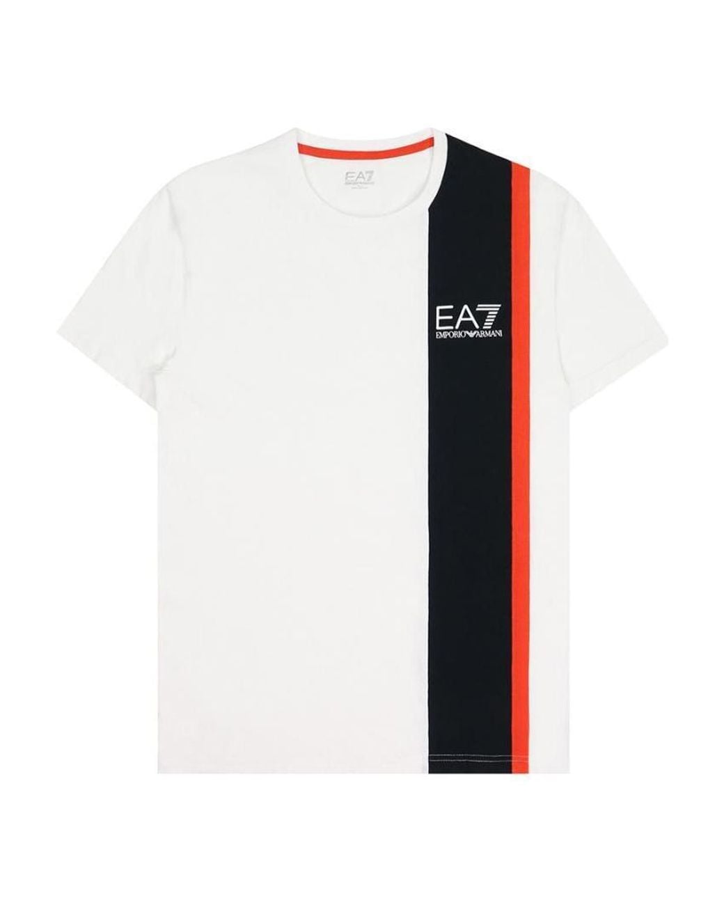EA7 White Logo Printed T-Shirt With Round Neck for men