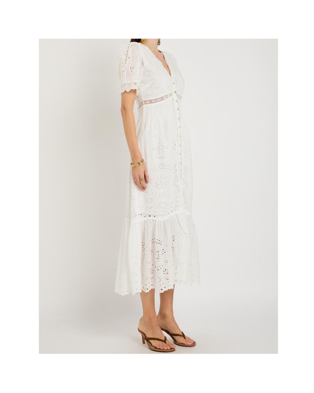 LoveShackFancy White Cut-Out Embroidered Dress