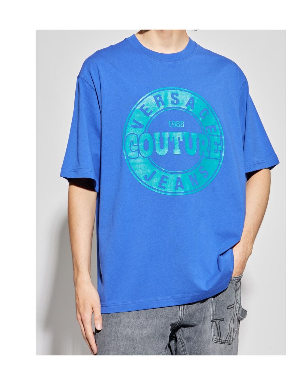 Versace Jeans Gray Couture Logo Printed Crewneck T-Shirt for men